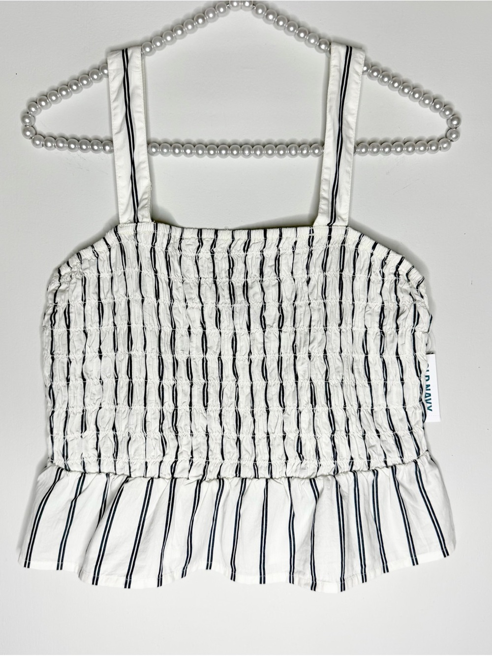 Old Navy White and Black Striped Smocked Peplum Camisole Tank Top Small Petite